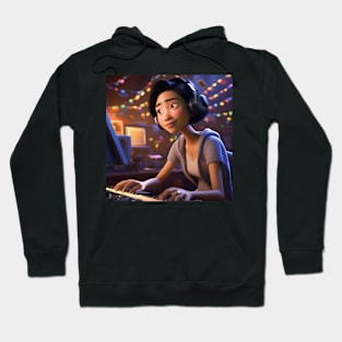 A Female Keyboard Player As A Pixar Cartoon Character Hoodie